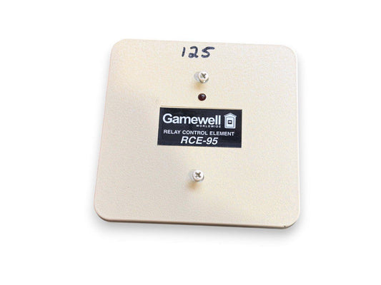 Gamewell RCE-95 Relay Control Element for fire alarm systems, beige panel with mounting screws