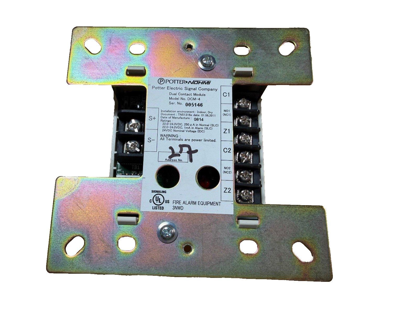 Potter DCM-4 Dual Contact Module for fire alarm systems, UL listed, with terminal connections and status LEDs