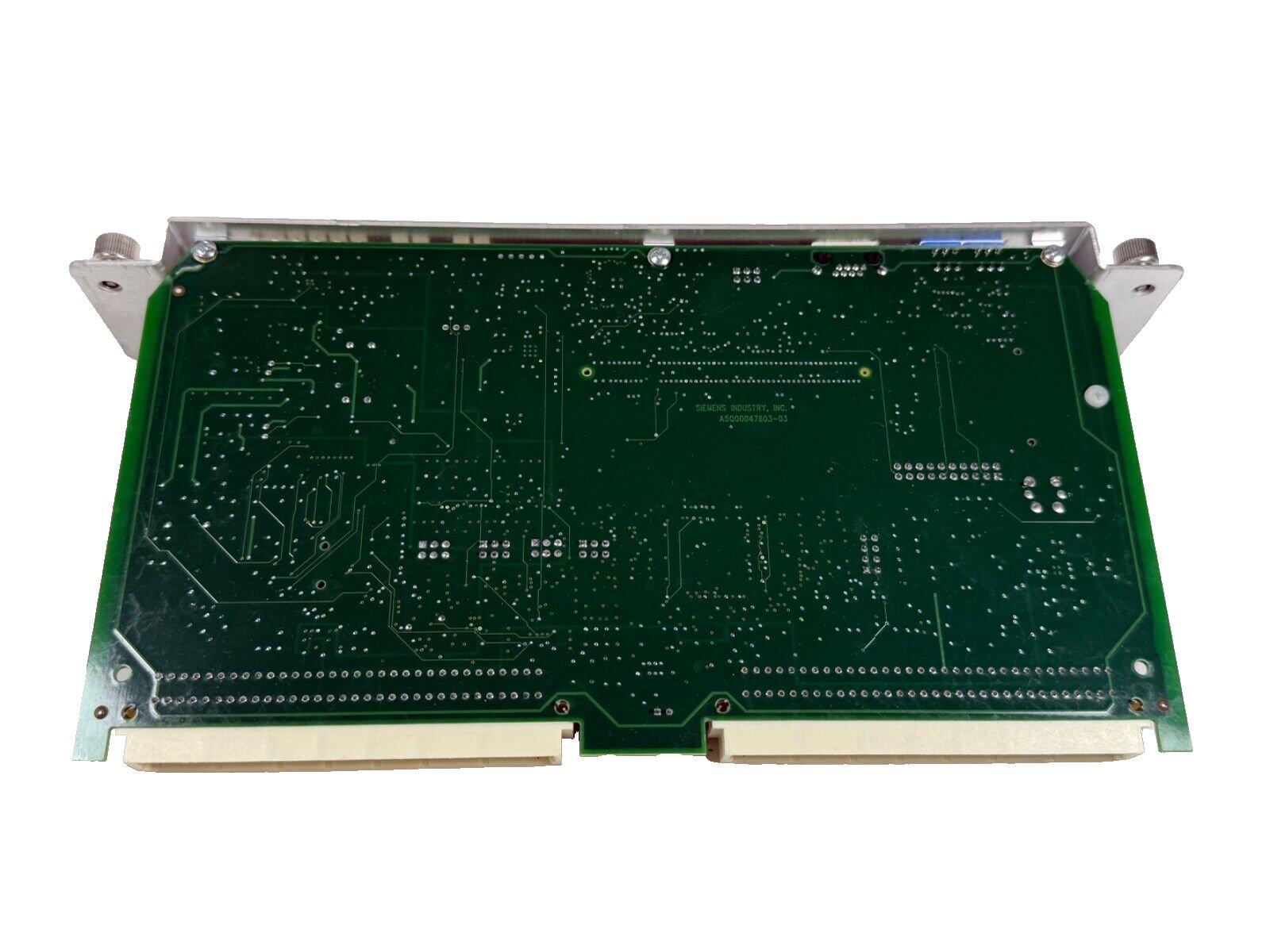 Siemens fire alarm control panel circuit board, green PCB with connectors and mounting brackets