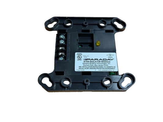 Faraday 8709 Isolator Module for fire alarm systems, UL listed, with terminal connections and status LED