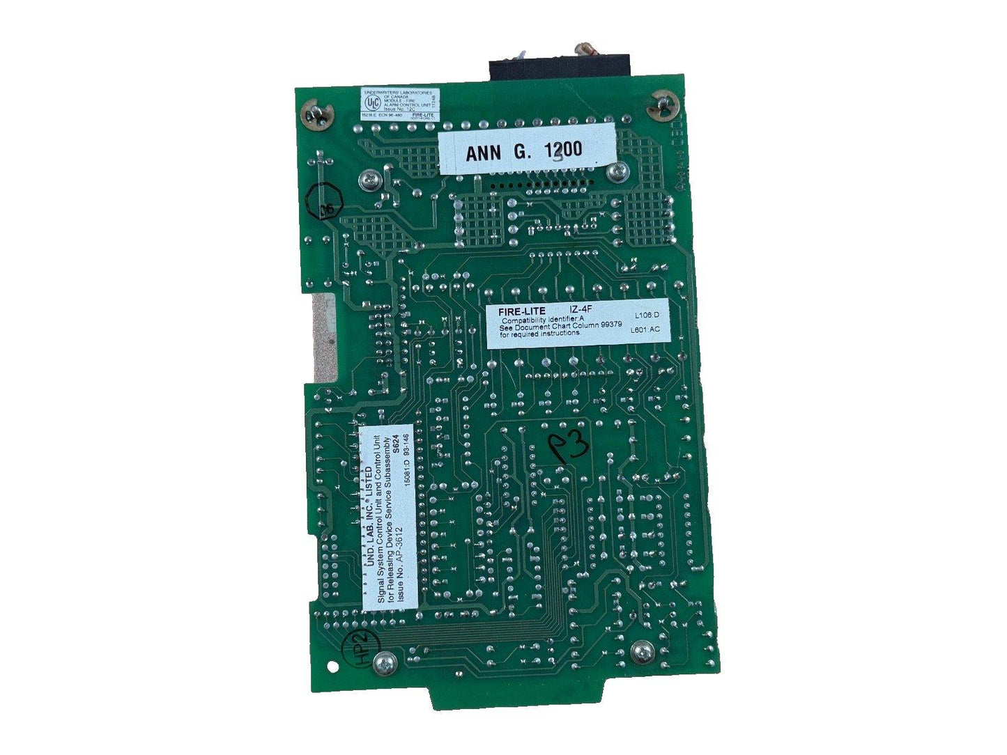Fire-Lite ANN G. 1200 fire alarm control panel circuit board with UL listing and compatibility labels