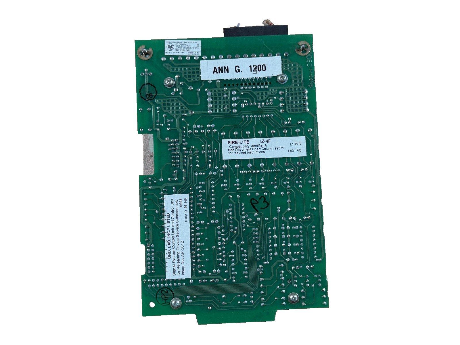 Fire-Lite ANN G. 1200 fire alarm control panel circuit board with UL listing and compatibility labels