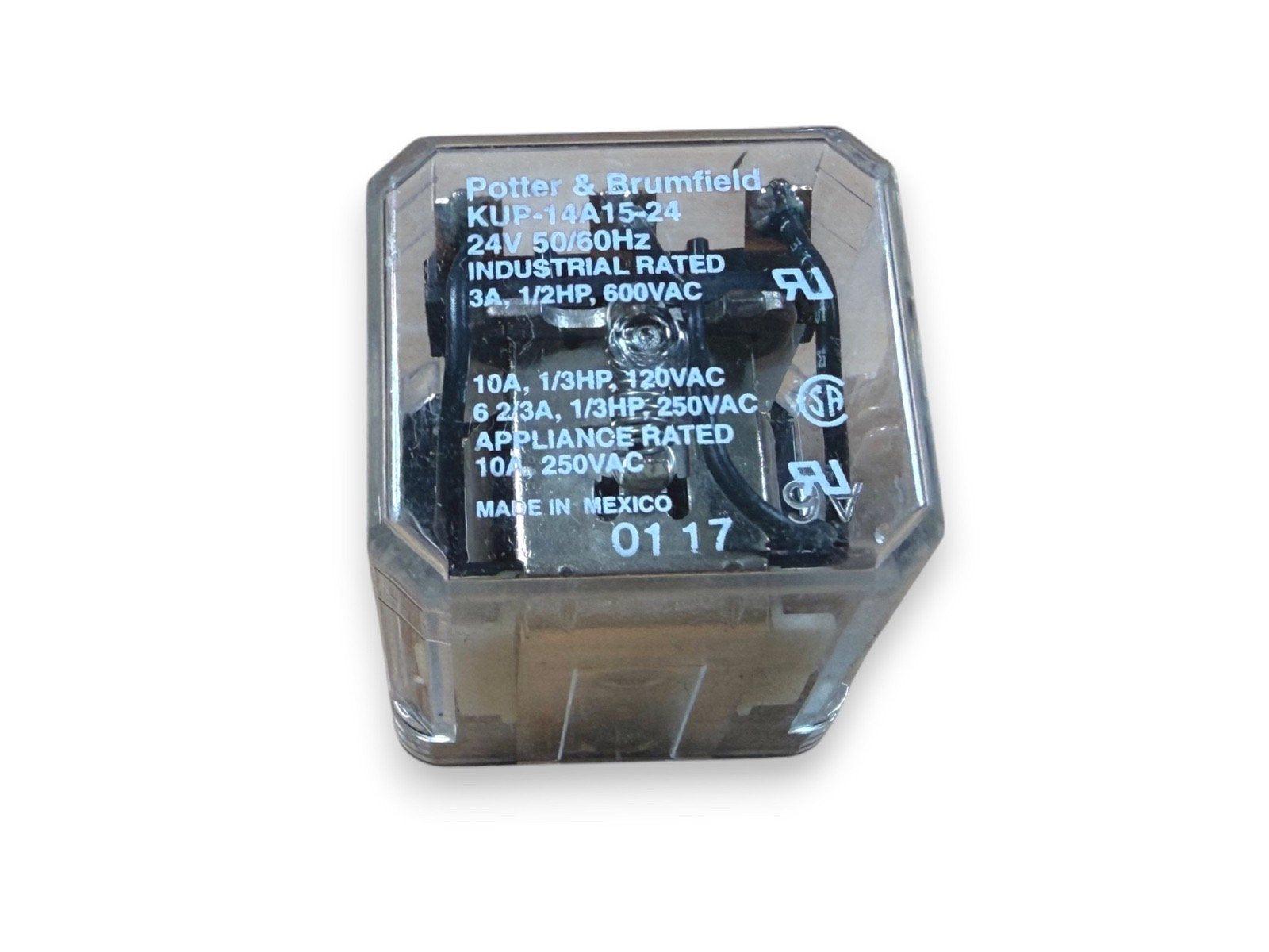Potter & Brumfield KUP-14A15-24 industrial relay, 24V, fire alarm compatible, made in Mexico