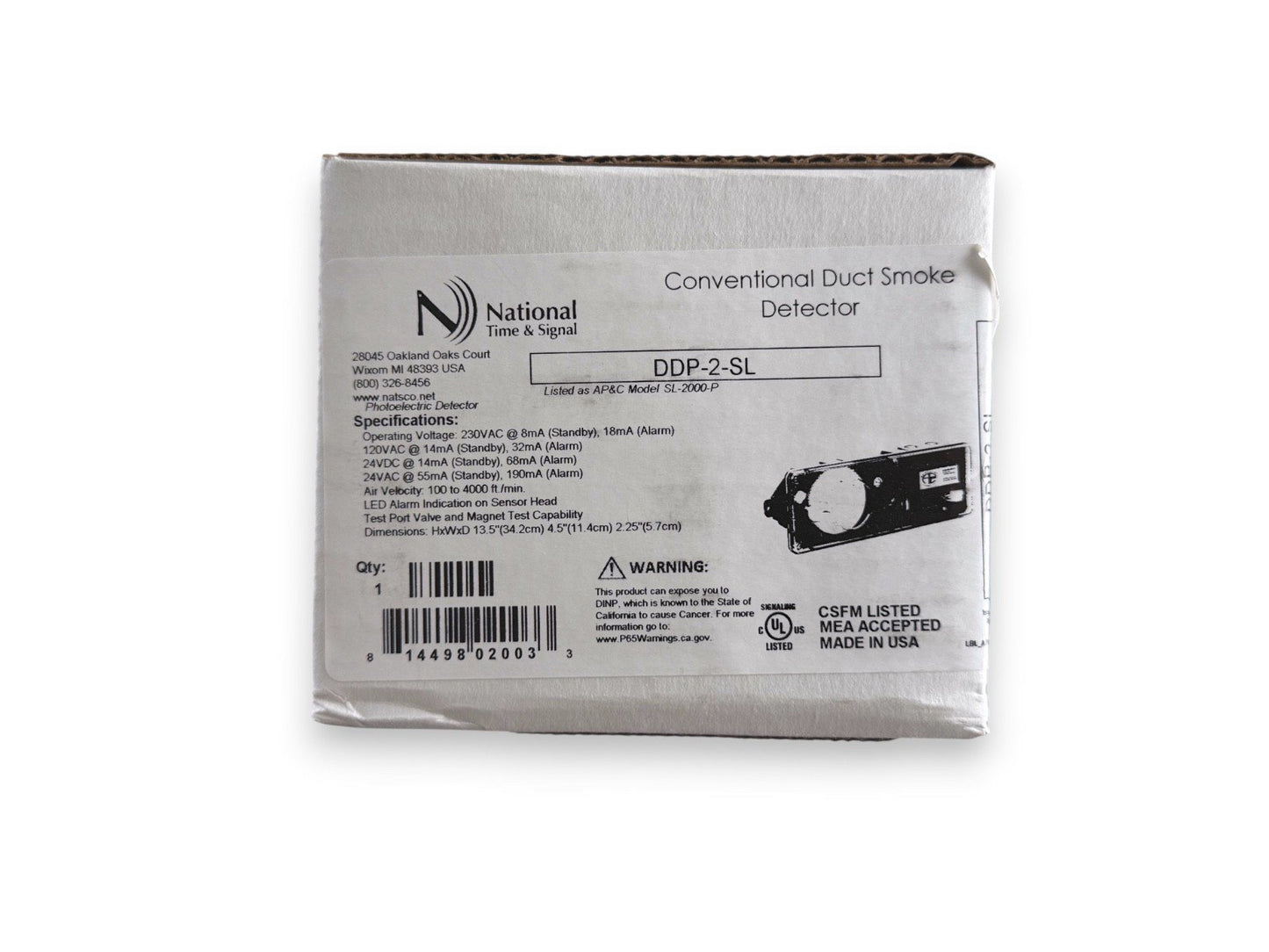 National Time & Signal DDP-2-SL Conventional Duct Smoke Detector (NEW IN BOX)