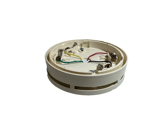 Siemens ABDI-60A Fire Alarm Audible Detector Base in beige, showing internal wiring and connectors.