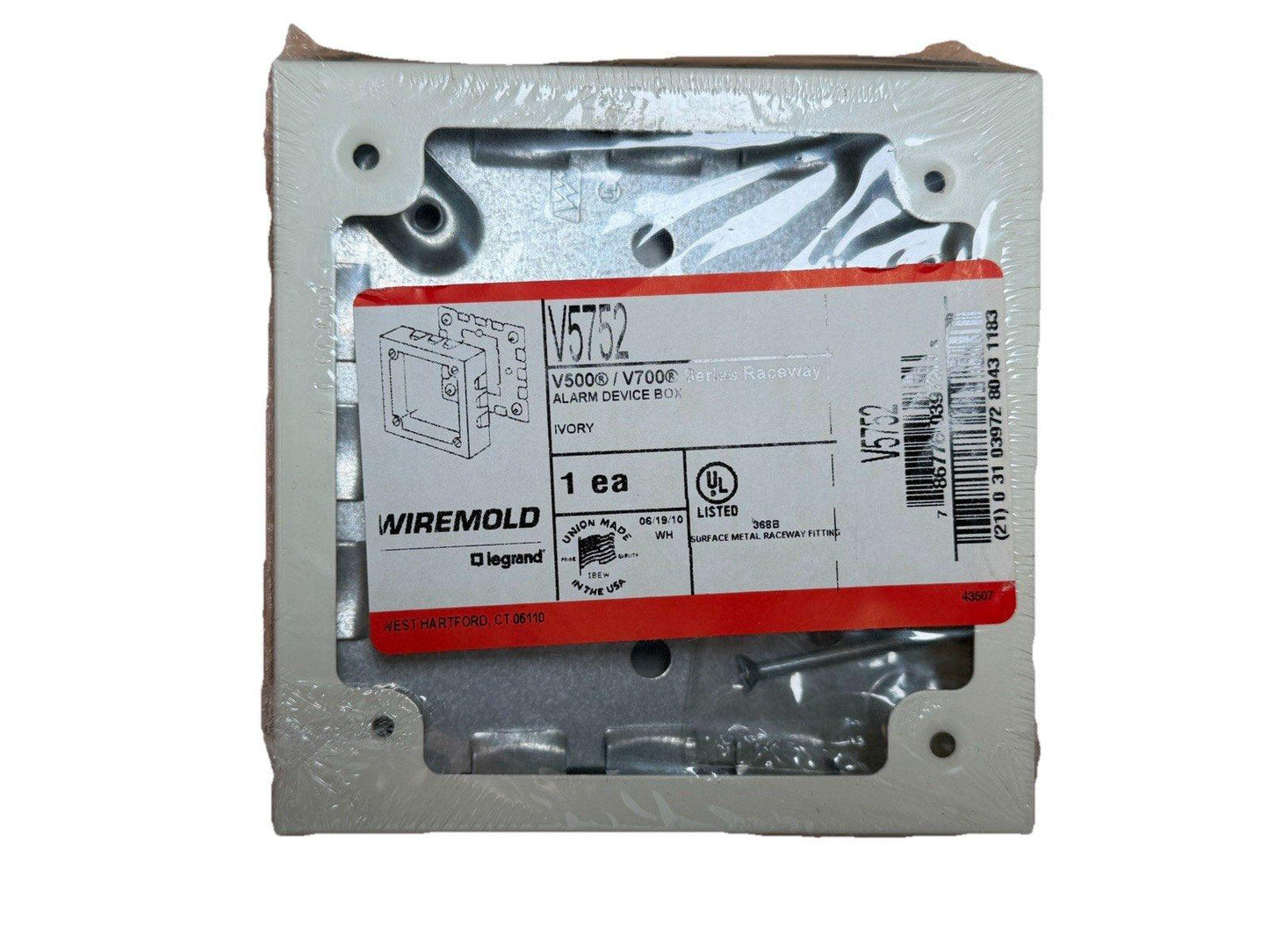 Wiremold V5752 ivory alarm device box for V500/V700 series, UL listed fire alarm equipment