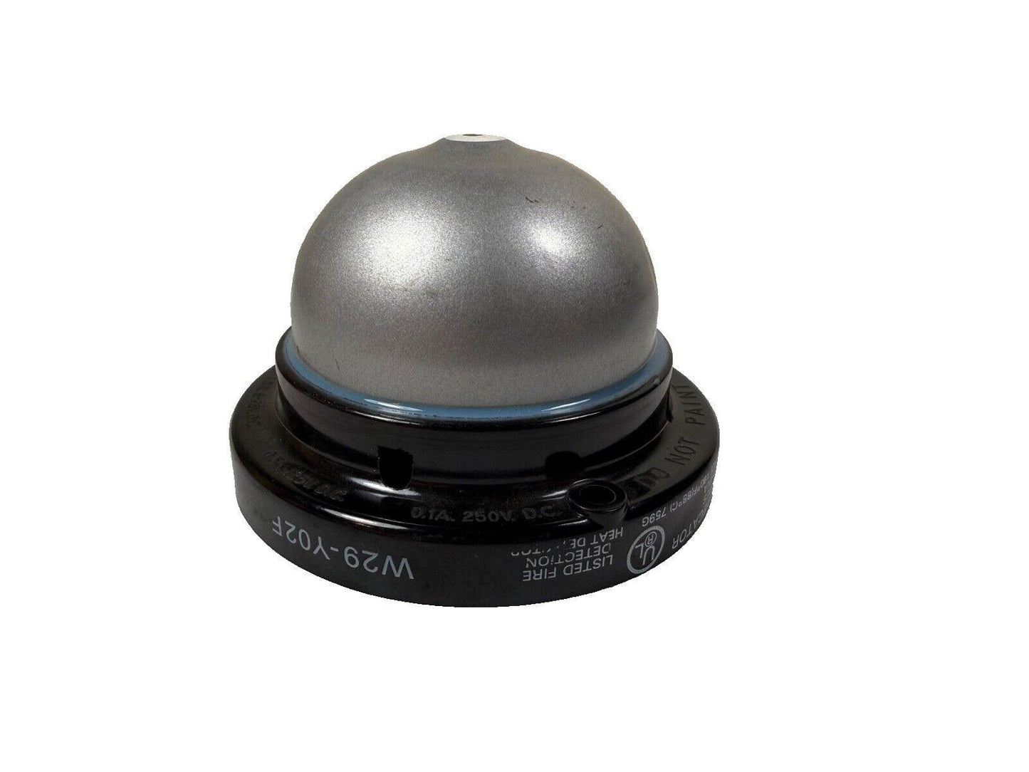 UL Listed fire alarm heat detector with metallic dome and black base, model W29-Y02F