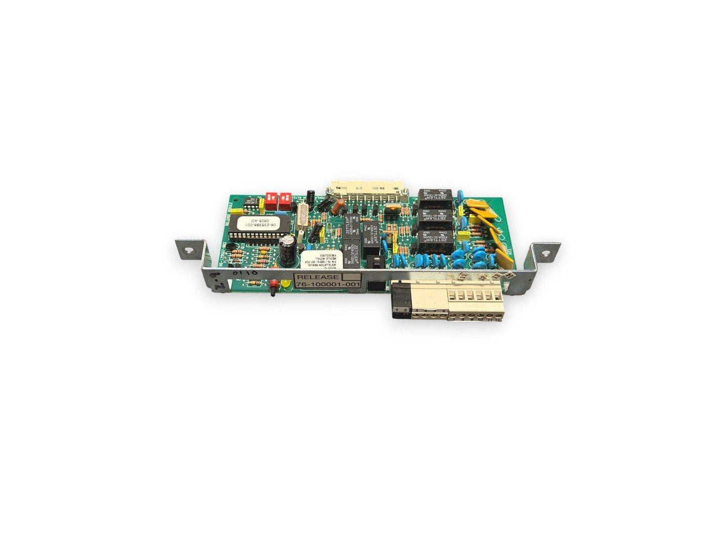 Fire alarm control module circuit board with relays and connectors for fire safety systems
