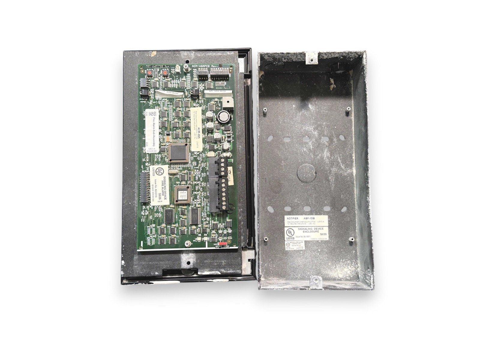 Used fire alarm control panel with circuit board and metal enclosure, UL listed signaling device