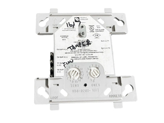 Silent Knight IDP-MONITOR-2 Fire Alarm Monitor Module with a gray plastic base and detailed labeling for connections.