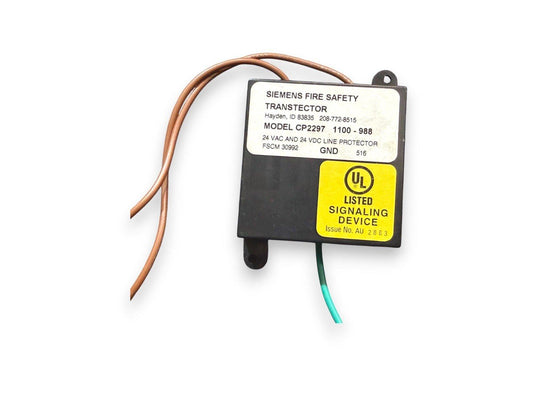 Siemens Fire Safety Transtector CP2297 line protector with UL listed signaling device label and wiring