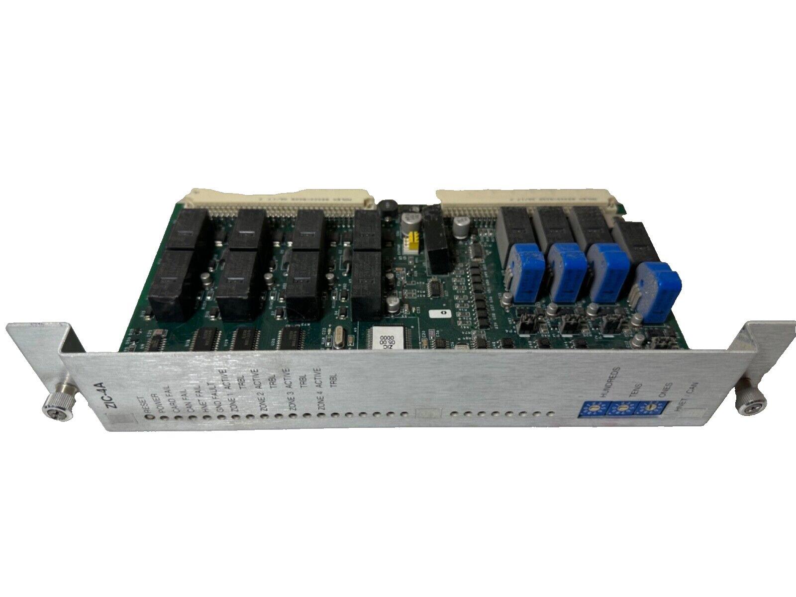 ZIC-4A fire alarm control module with zone indicators and blue DIP switches for commercial systems