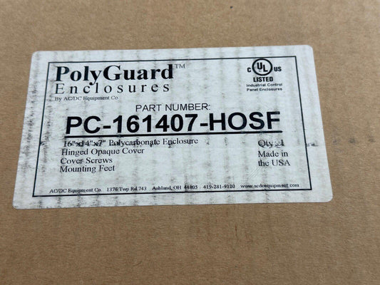 PolyGuard PC-161407-HOSF polycarbonate enclosure label, UL listed, made in USA