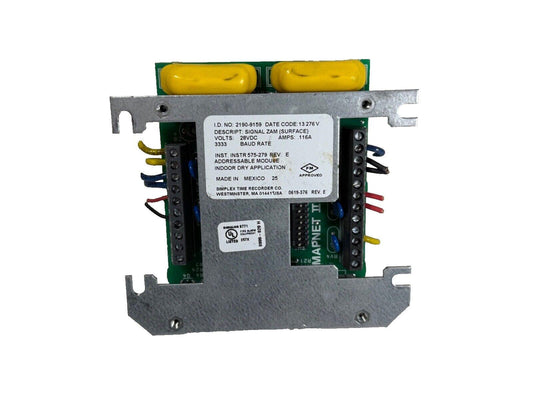Addressable fire alarm module with wiring terminals and UL listed label for indoor use