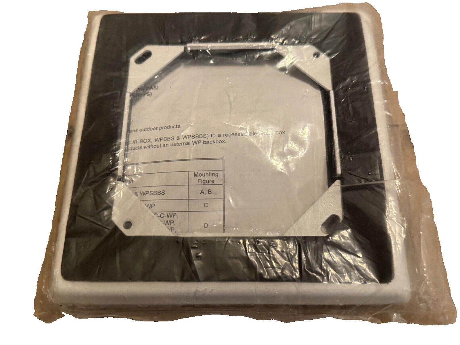 White fire alarm backbox mount kit in plastic wrap, for recessed electrical box installation