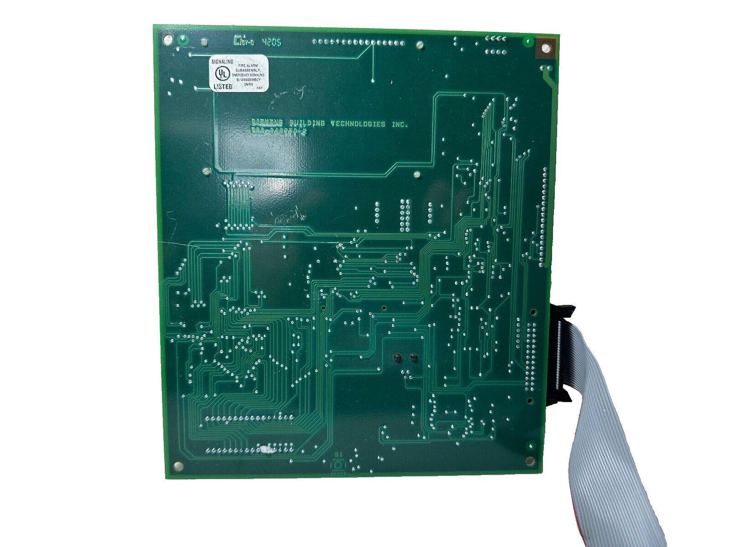 Siemens fire alarm control panel circuit board with UL listing and ribbon cable connection