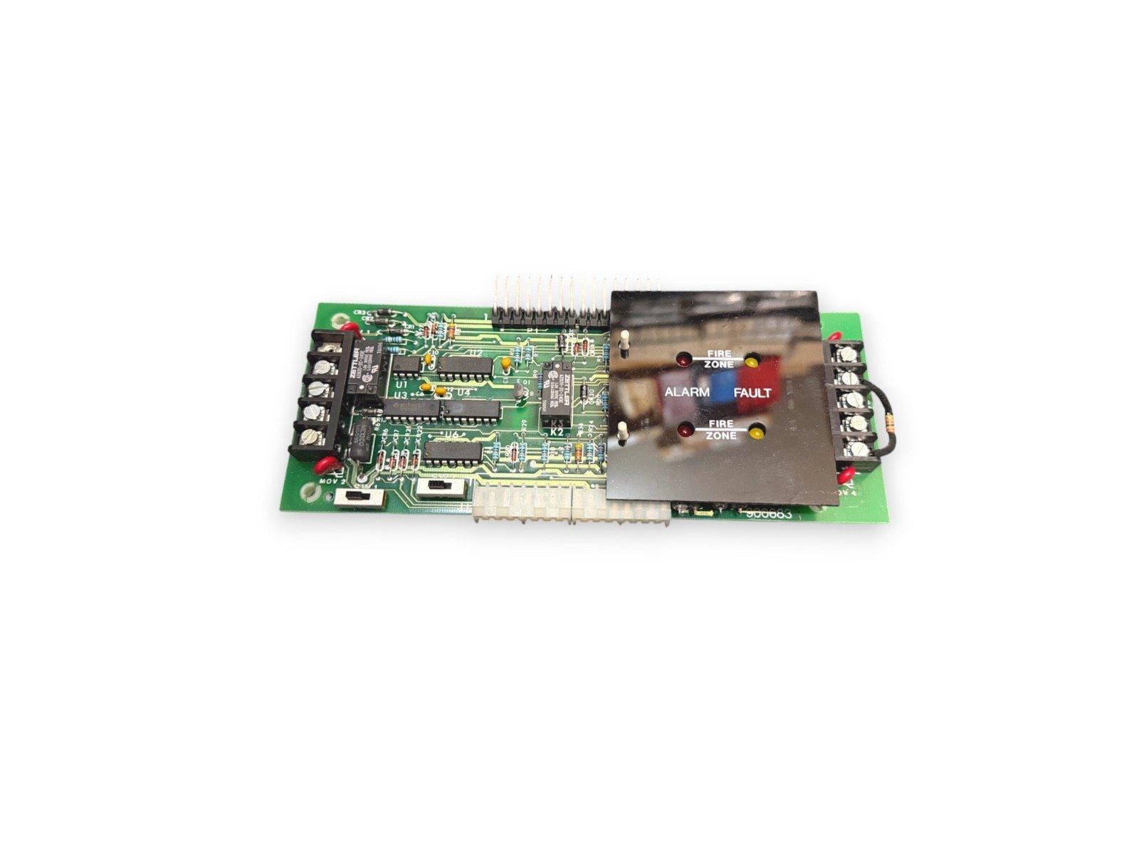Fire alarm control panel circuit board with alarm, fault, and fire zone indicators for commercial systems