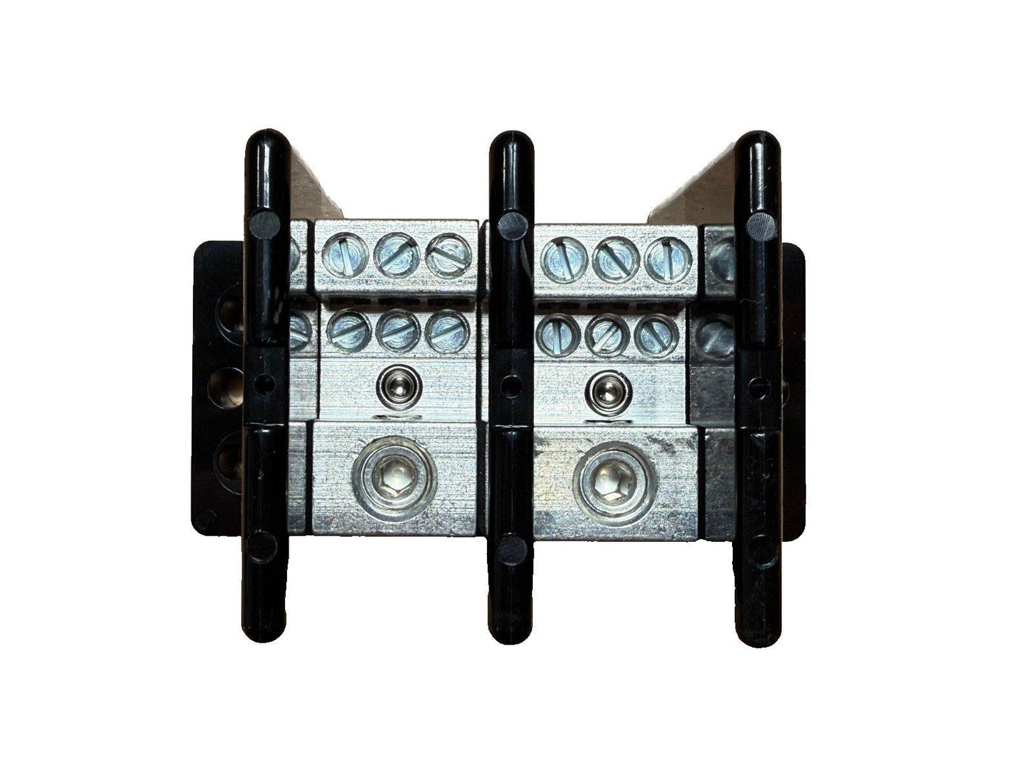 Fire alarm terminal block with screw connectors and black mounting posts