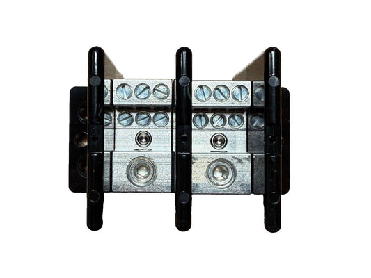 Fire alarm terminal block with screw connectors and black mounting posts