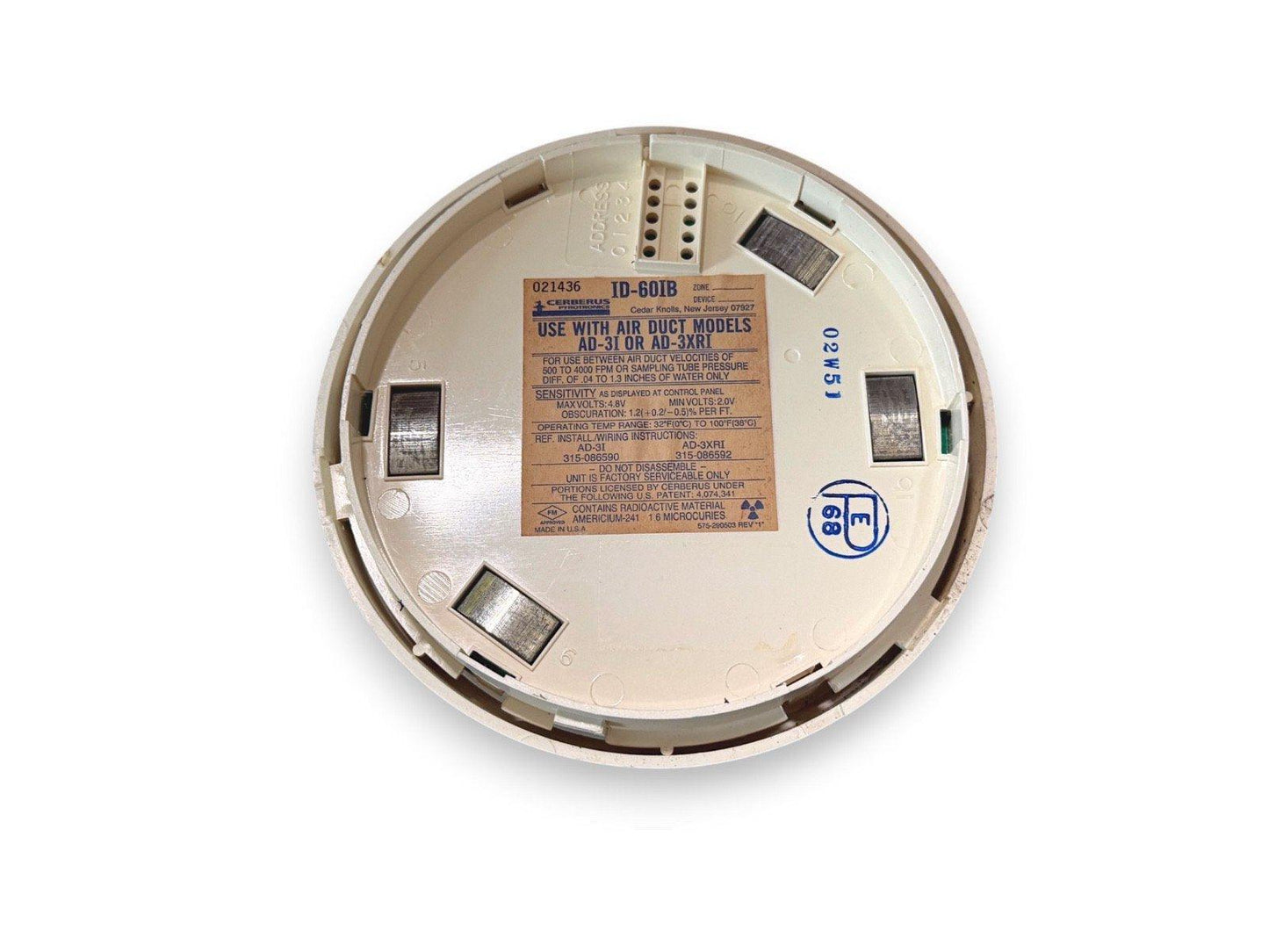 Cerberus ID-60IB air duct smoke detector for fire alarm systems, used with AD-3I or AD-3XRI models