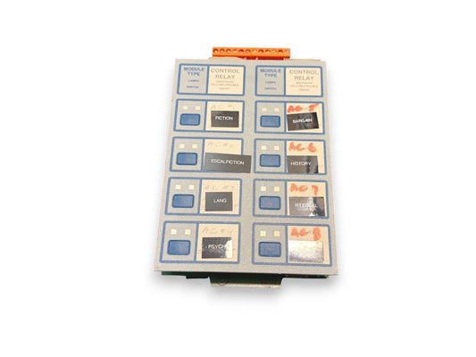 Fire alarm control relay module with labeled switches and indicator lamps for system monitoring