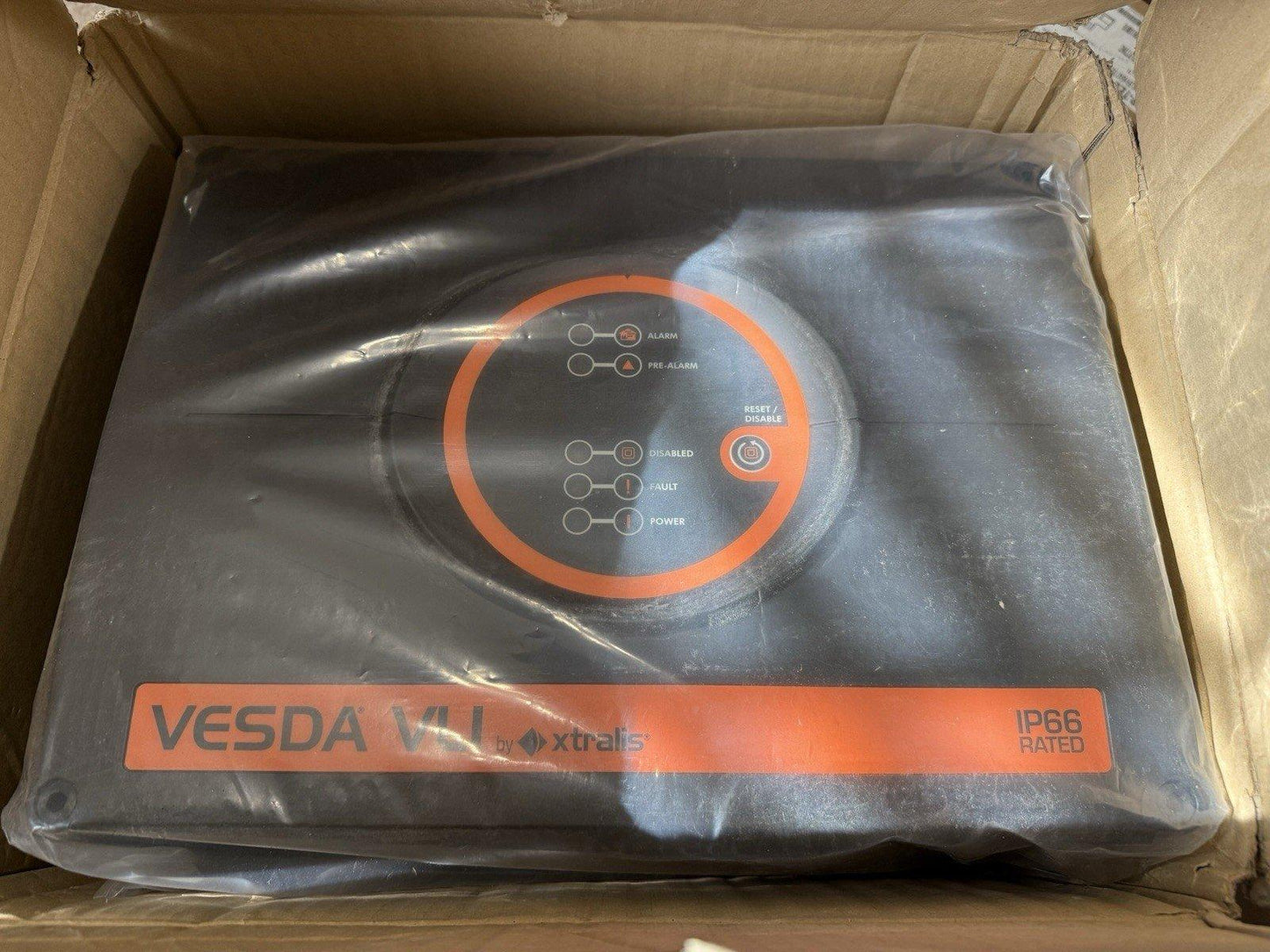 Vesda VLI by Xtralis fire alarm detector, IP66 rated, sealed in plastic inside cardboard box