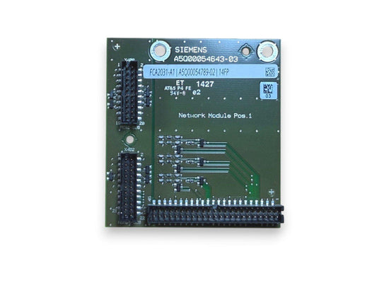 Siemens fire alarm network module circuit board, model A5Q00054643-03, for fire safety systems