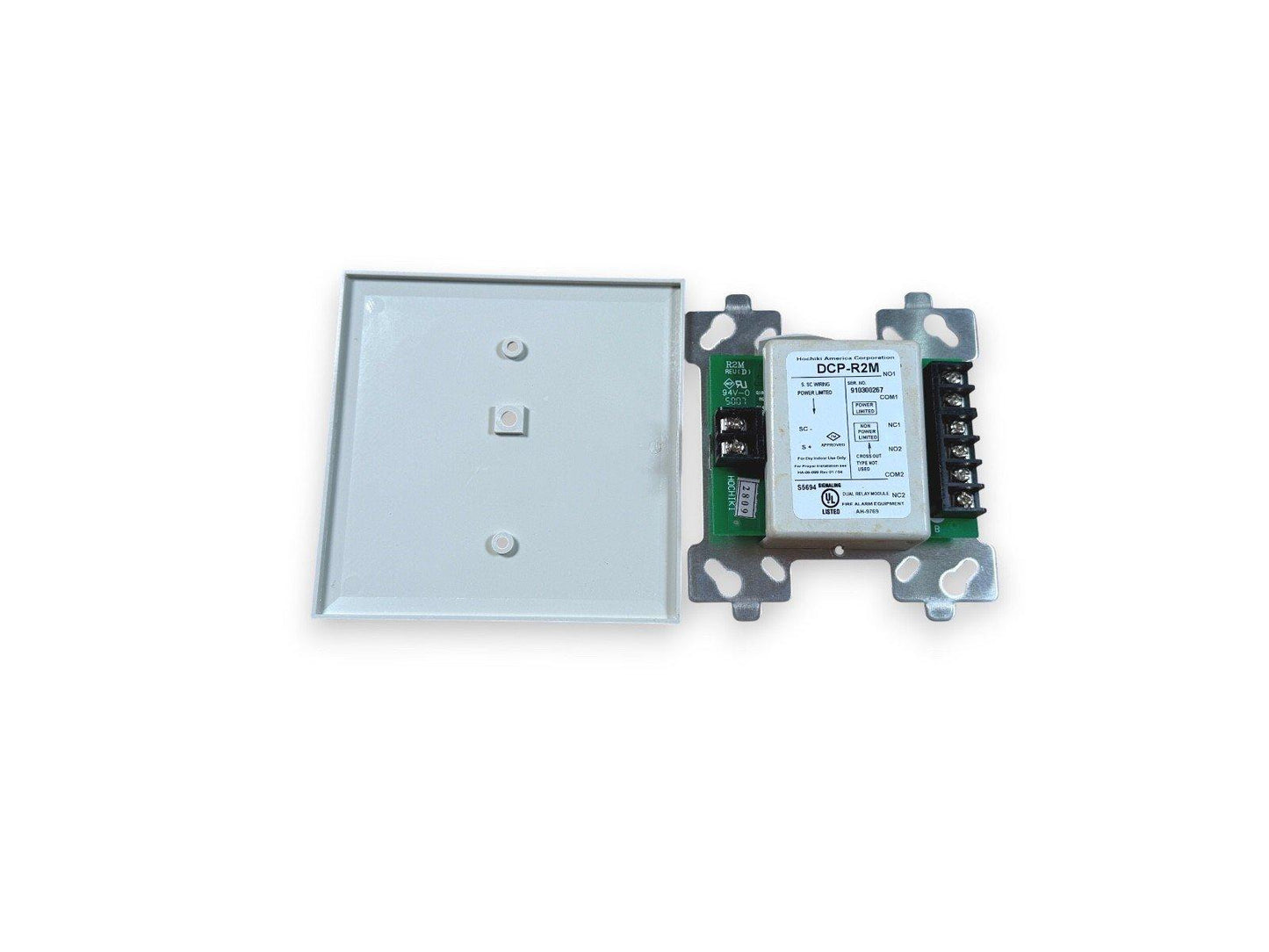 Hochiki DCP-R2M dual relay module for fire alarm systems with mounting plate