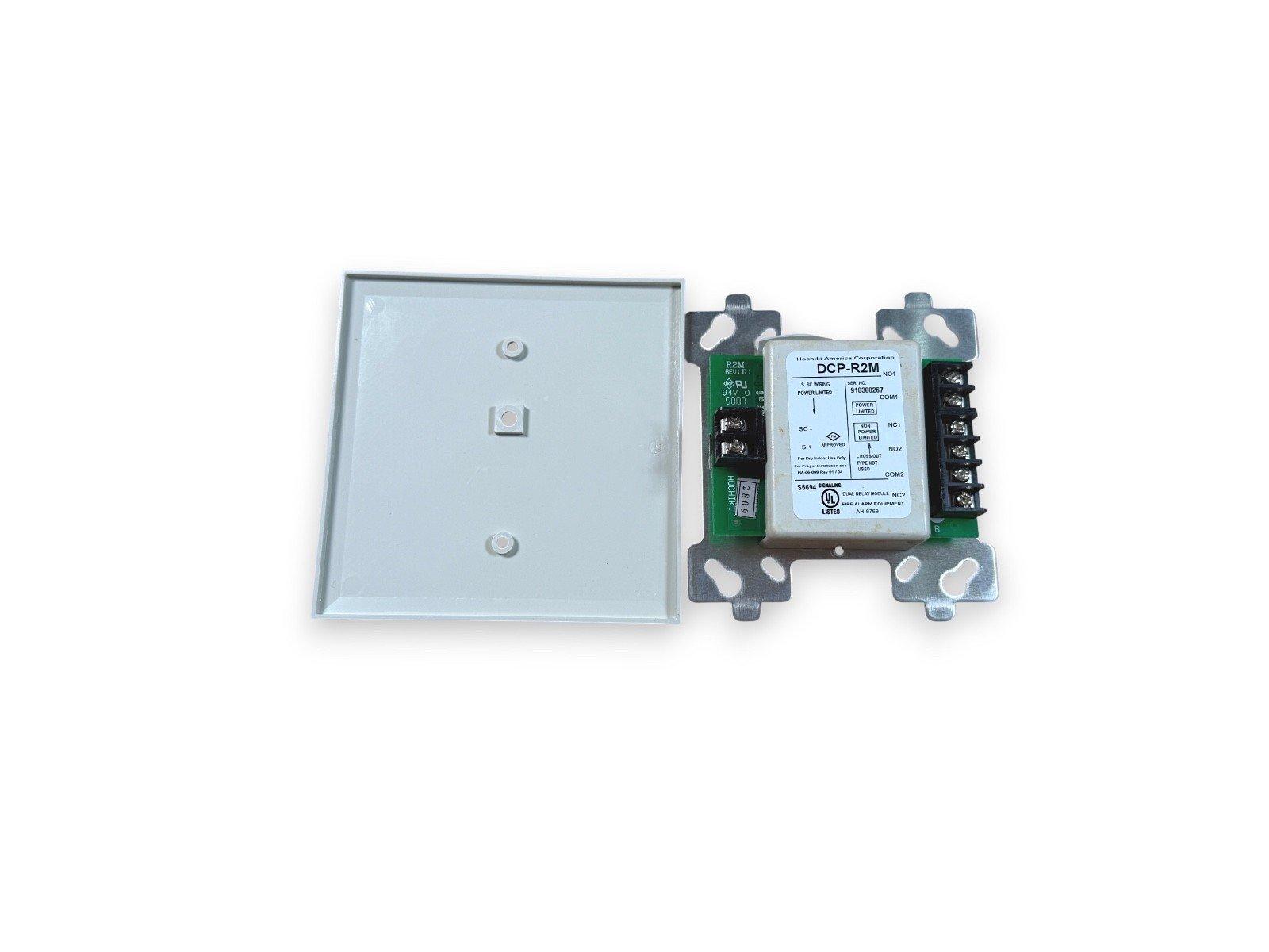 Hochiki DCP-R2M dual relay module for fire alarm systems with mounting plate