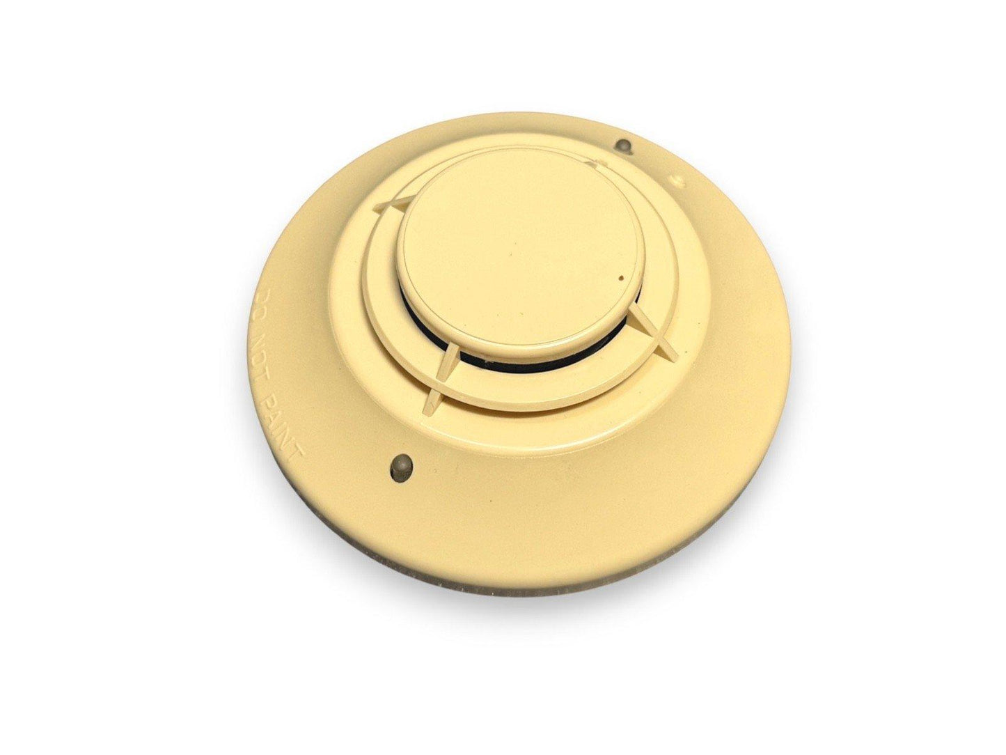 Beige fire alarm detector with 'DO NOT PAINT' text, ceiling-mounted safety device
