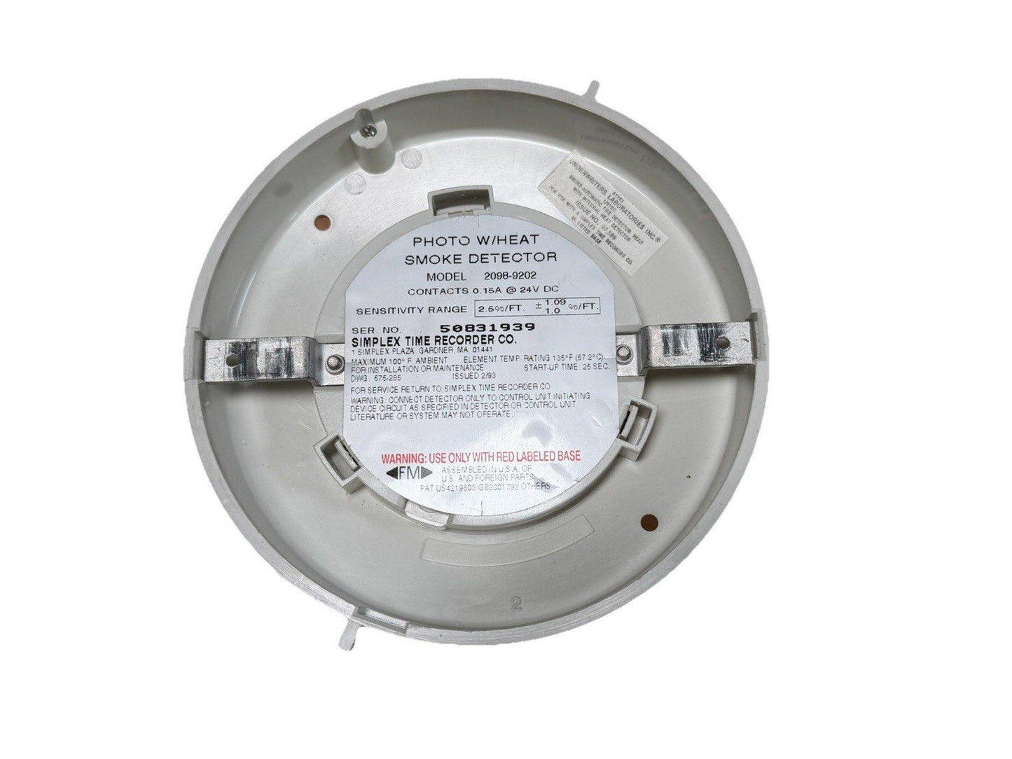 Photoelectric heat smoke detector model 2098-9202 for fire alarm systems, used surplus equipment