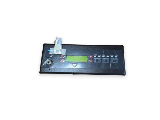 Siemens fire alarm control panel with LCD display and system status buttons for alarm, silence, and reset functions