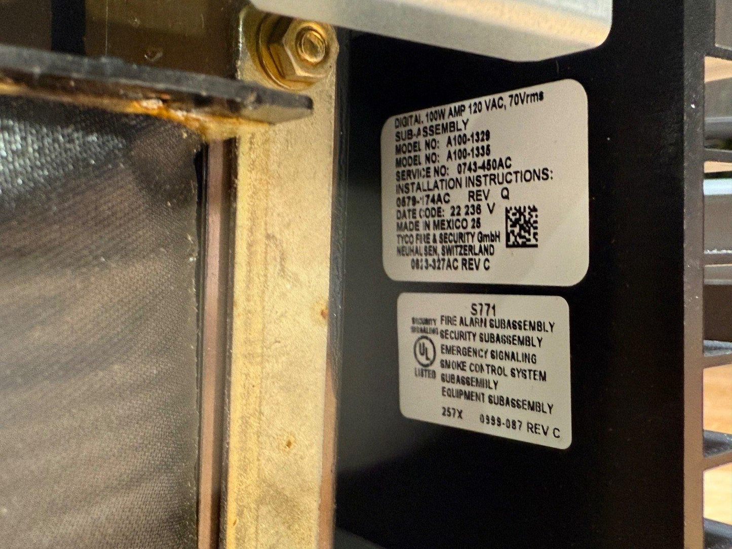 Autocall A100-1329 Primary 100 W Amplifier 120 VAC 60 Hz 70.7 VRMS