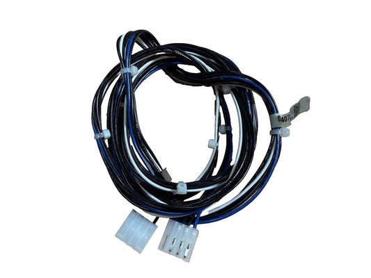 Fire alarm wiring harness with black, blue, white cables and connectors, bundled for installation