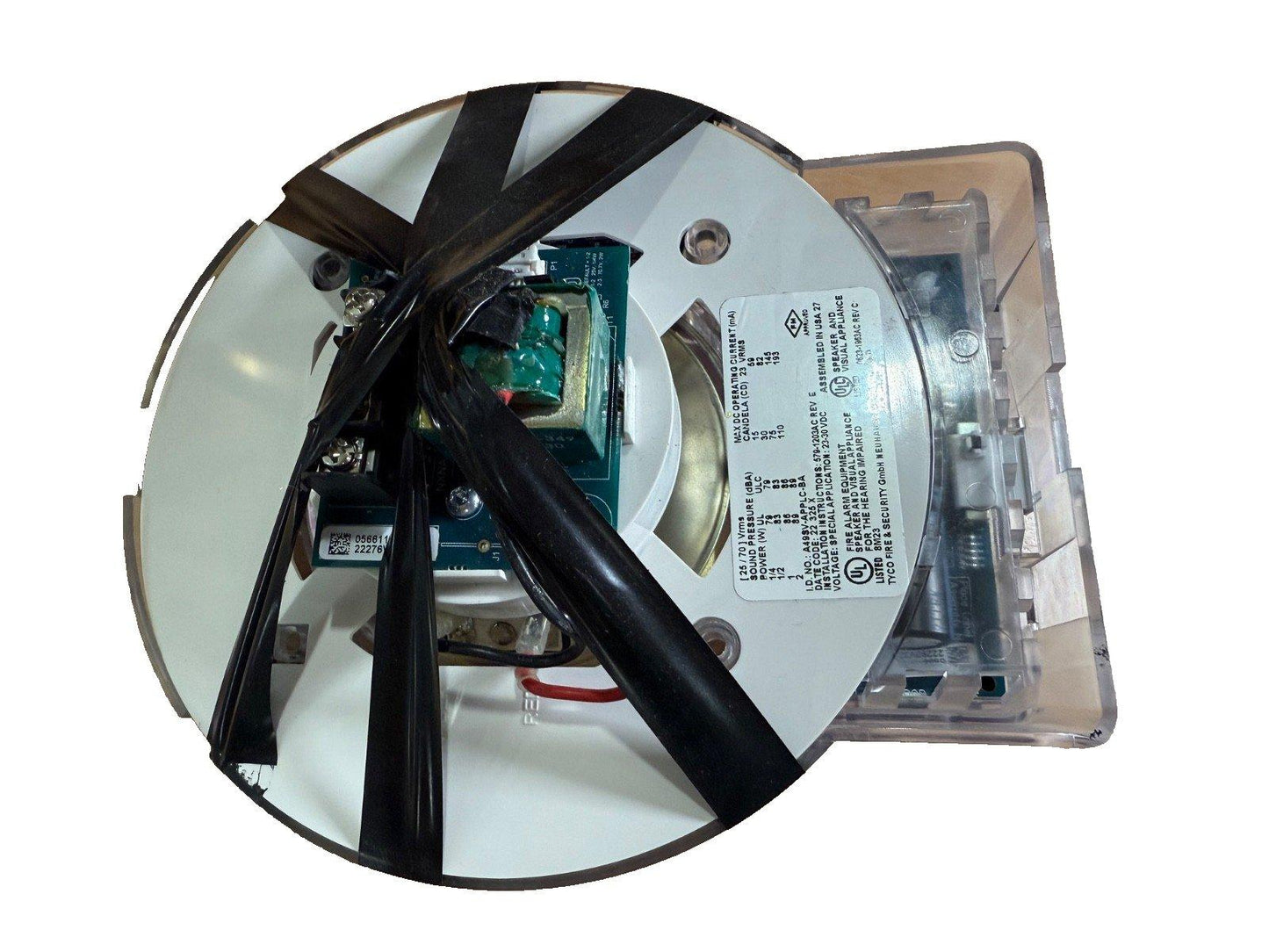 Fire alarm speaker strobe with internal wiring and circuit board, UL listed for hearing impaired