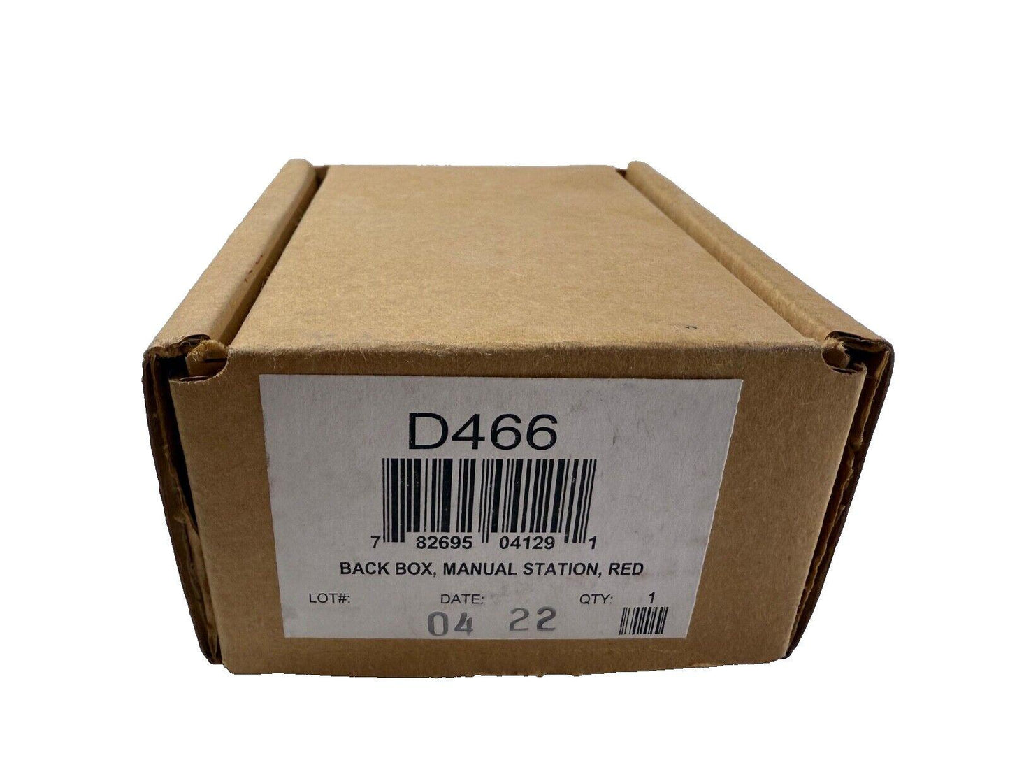 D466 back box for red manual fire alarm station, packaged in cardboard with barcode label