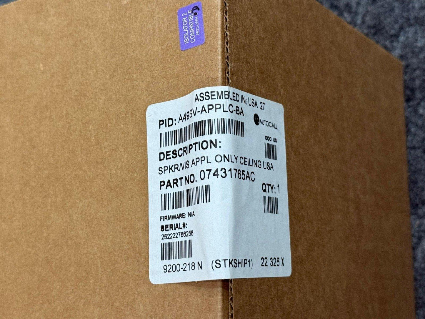 Autocall A49SV-APPLC-BA Fire Alarm Speaker Visual Ceiling (NEW IN BOX)