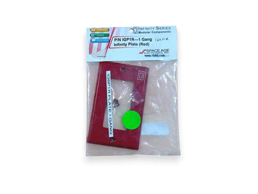 Red Infinity Series 1 Gang Fire Alarm Plate IGP1R in packaging, modular component for fire safety systems