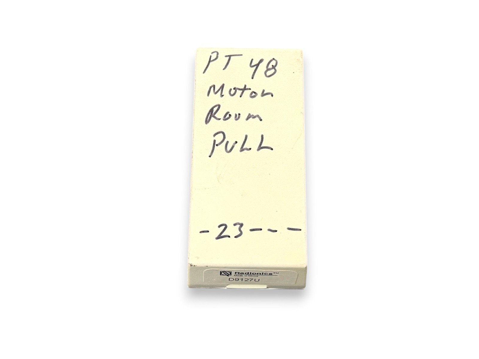Radionics D9127U fire alarm pull station, PT48 Motor Room Pull label, used fire safety equipment