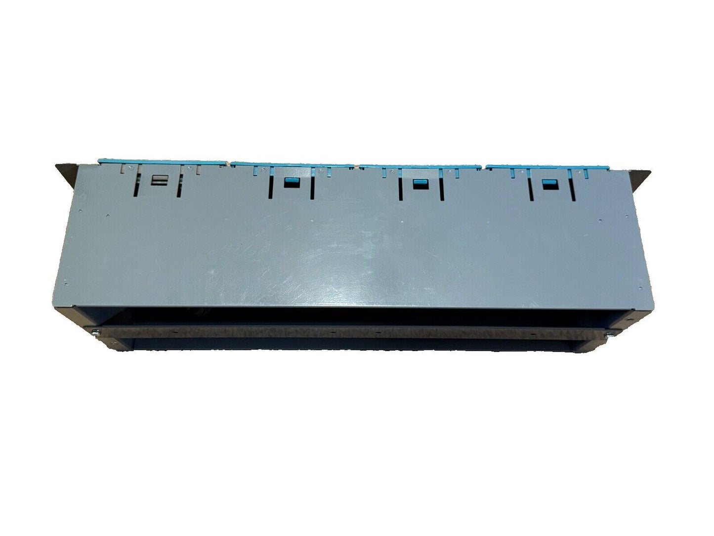 Fire alarm control panel with blue terminal blocks, metal housing for commercial safety systems
