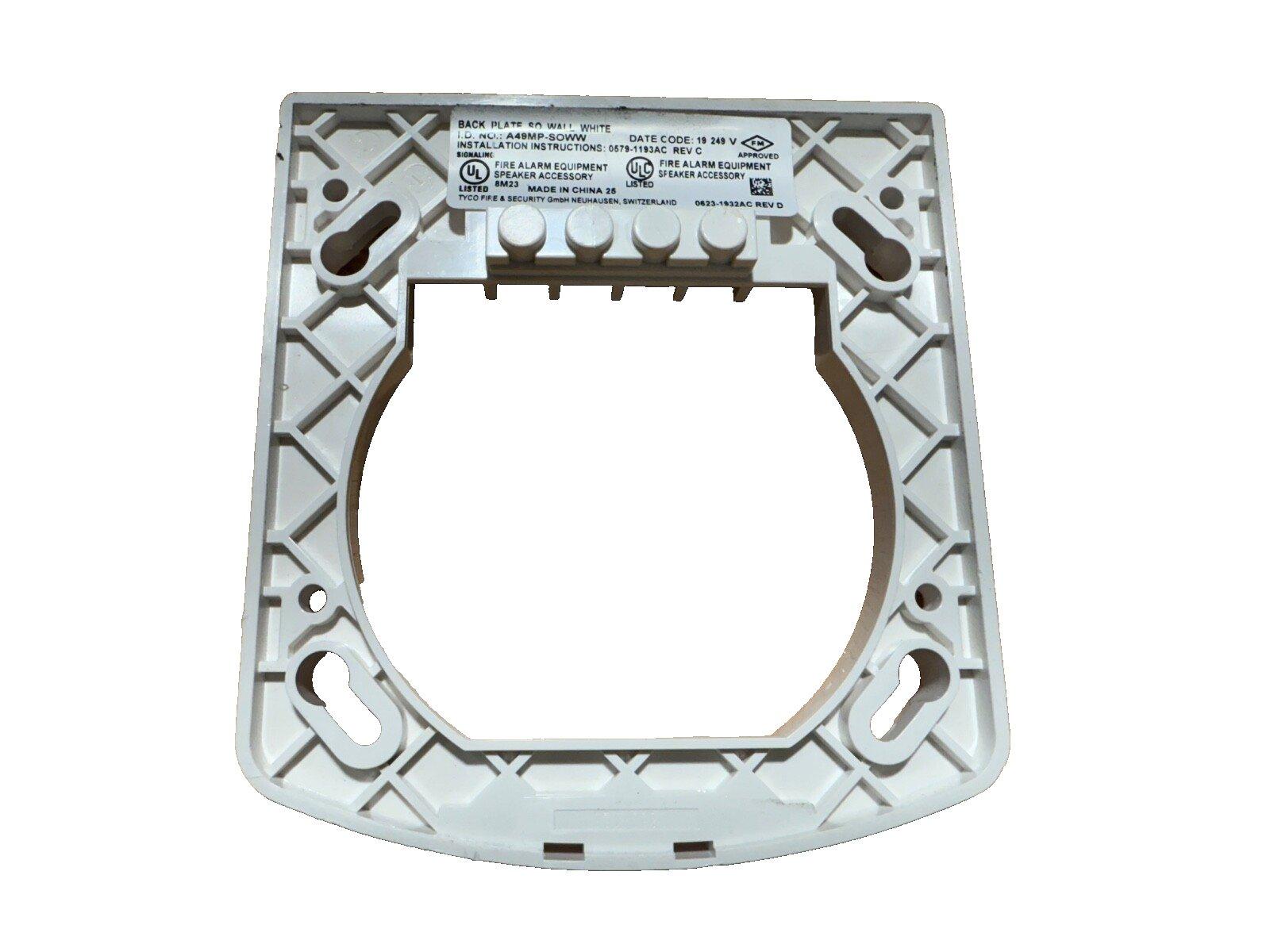 White fire alarm speaker backplate for wall mount, UL listed fire safety equipment accessory