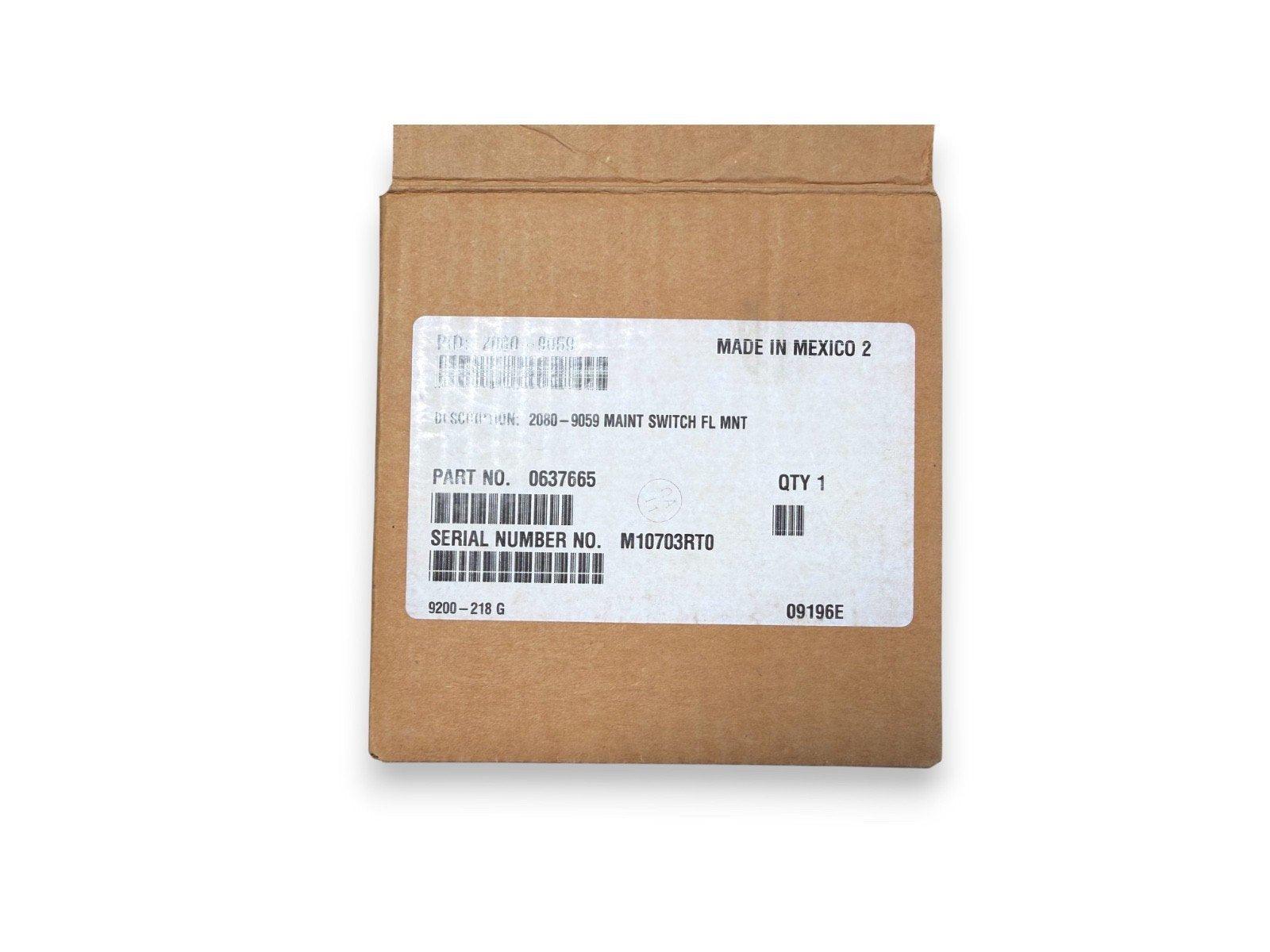 Fire alarm maintenance switch part in brown packaging, labeled with part number and barcode for easy identification.