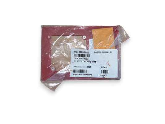 Red fire alarm plate for model 2975-9145, packaged with label, part #0740640