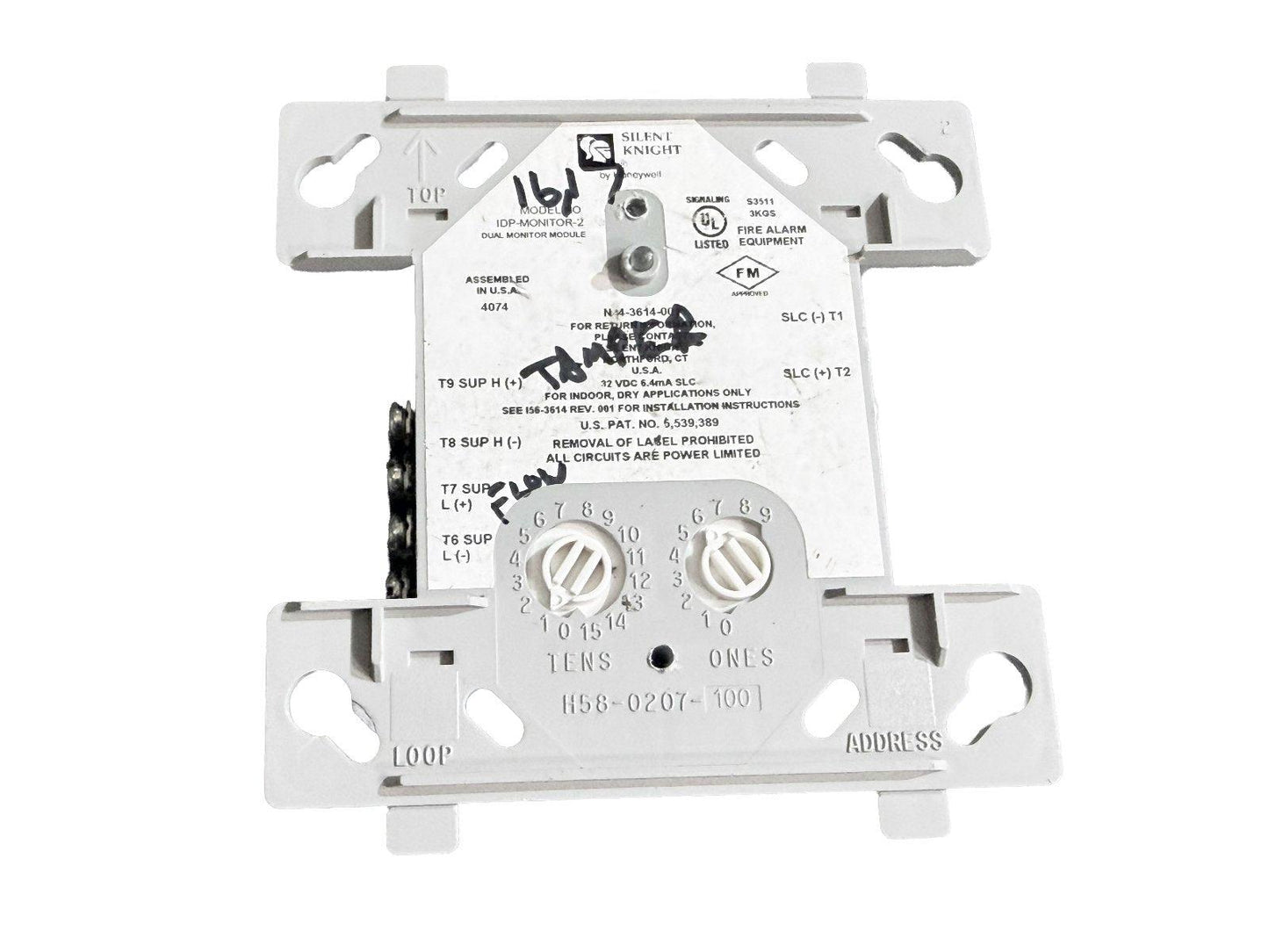 Silent Knight IDP-Monitor-2 dual monitor module for fire alarm systems, UL listed, with address dials and wiring terminals