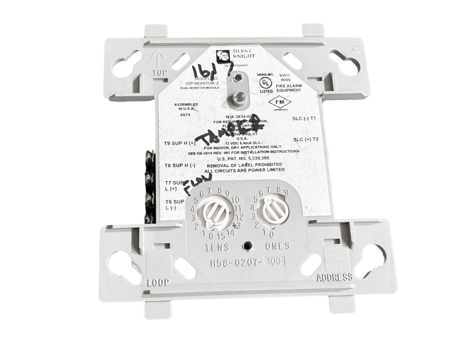 Silent Knight IDP-Monitor-2 dual monitor module for fire alarm systems, UL listed, with address dials and wiring terminals