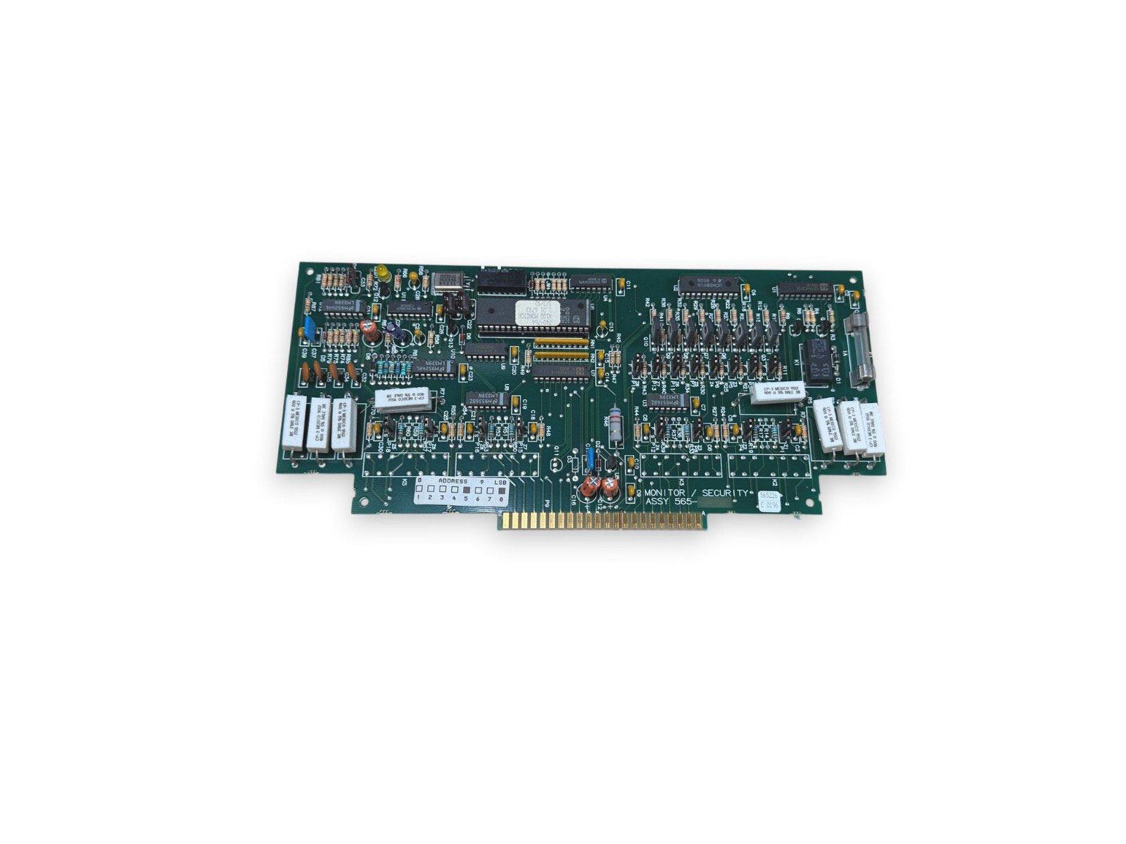 Fire alarm control panel circuit board with monitor/security assembly and connectors