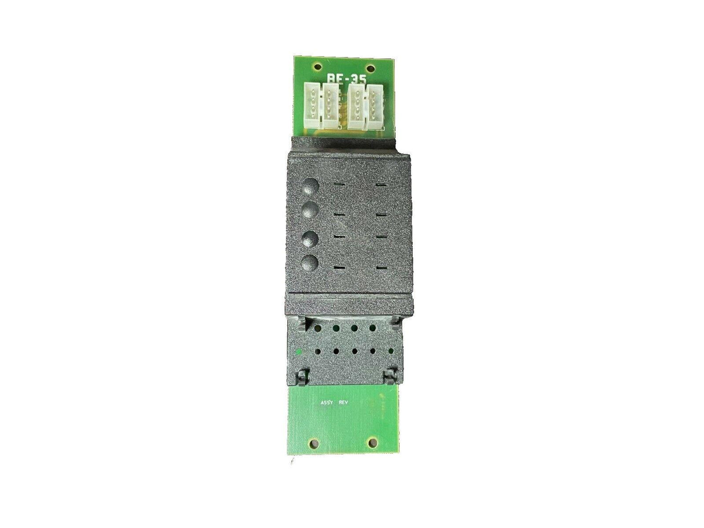 BE-35 fire alarm control module with green circuit board and terminal connectors