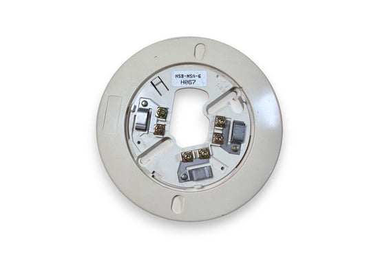 HSB-NSA-6 fire alarm base with terminal connections and LED indicator, compatible with smoke detectors