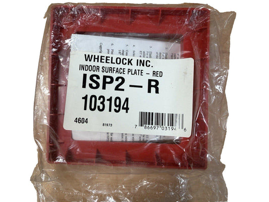 Red Wheelock ISP2-R indoor surface plate for fire alarm systems, model 103194, sealed in plastic