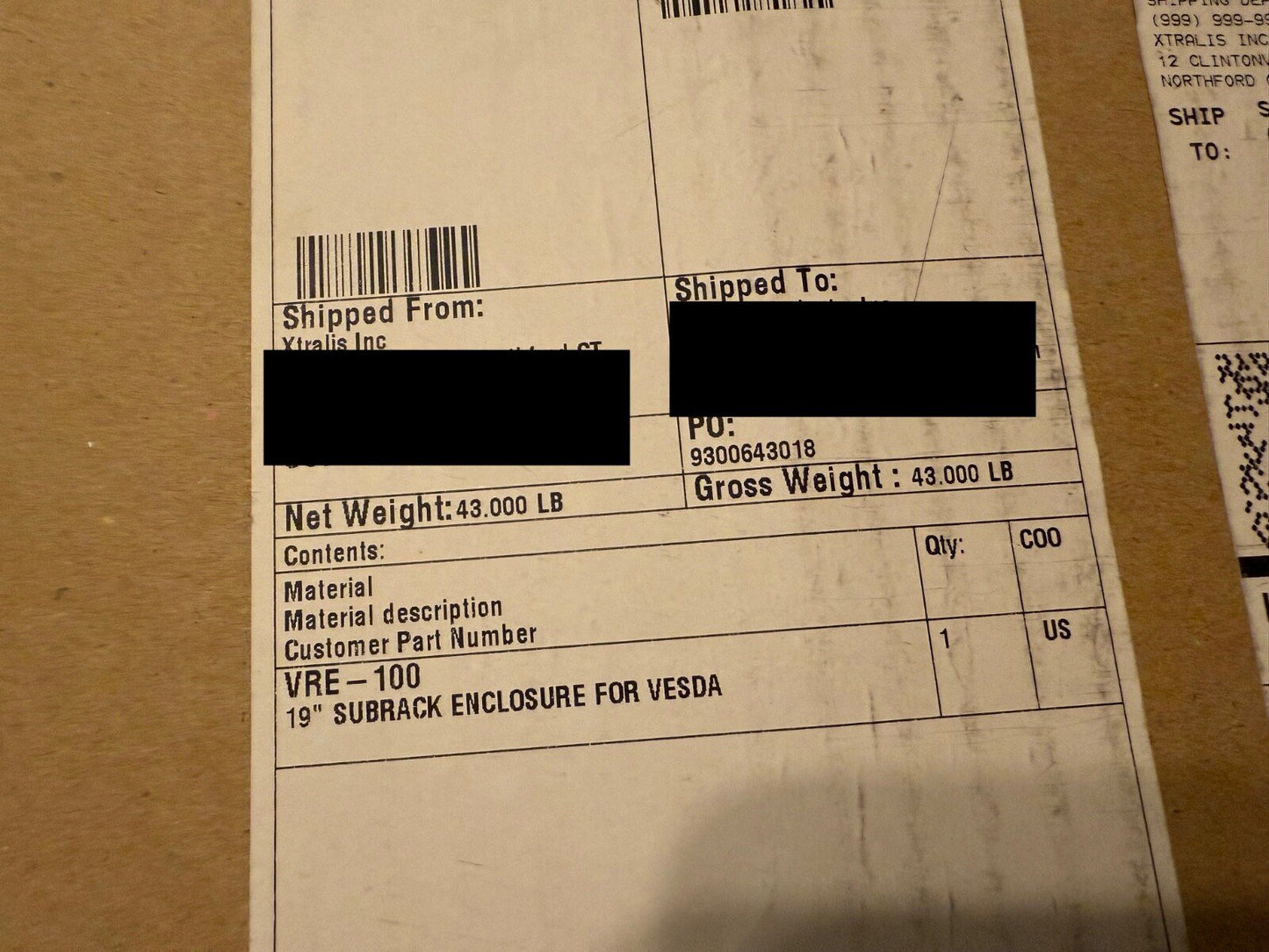 Xtralis VESDA VRE-100 Fire Alarm 19" Subrack Enclosure (NEW IN BOX)